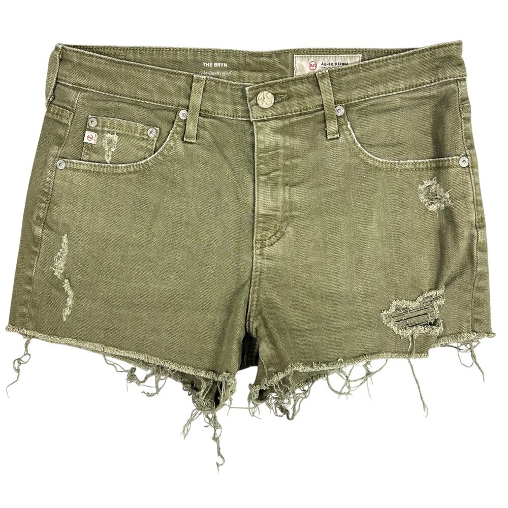 AG Adriano Goldschmied The Bryn Ex-Boyfriend Cut-Off Denim Shorts Olive Green 27
